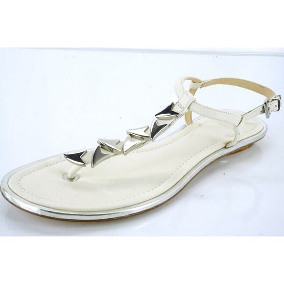 B. Brian Atwood Leather Crickett Silver Arrowhead T Strappy Sandal Size 6.5 Flat - Picture 2 of 10